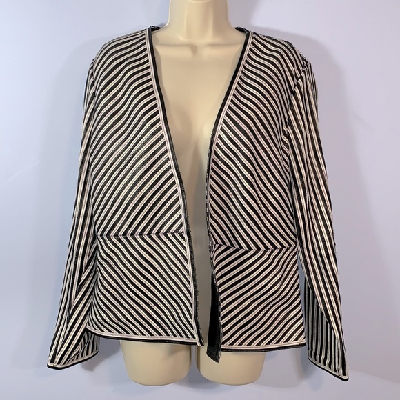 Bagatelle leather stripes open striped collarless blazer hook and eye closure L - Picture 1 of 14